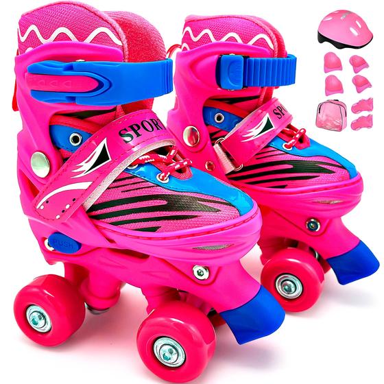 Patins Infantil Roller Quad 4 Rodas Ajustável + Kit Proteção Menor preço em Patins Infantil Roller Quad 4 Rodas Ajustável + Kit Proteção