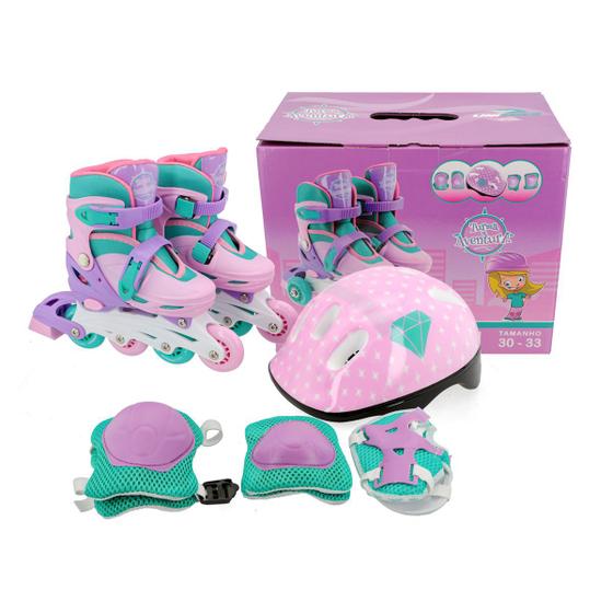 Imagem de Patins Infantil Rosa Menina Tamanho Ajustável Nº 30 A 33