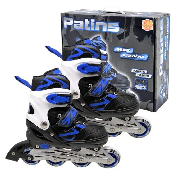 Imagem de Patins Inline Infantil Ajustavel Cor Azul 33 Ao 37 Com Freio