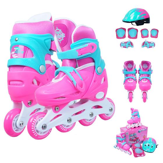 Imagem de Patins Inline Infantil Com Kit Proteção Completo 28-31