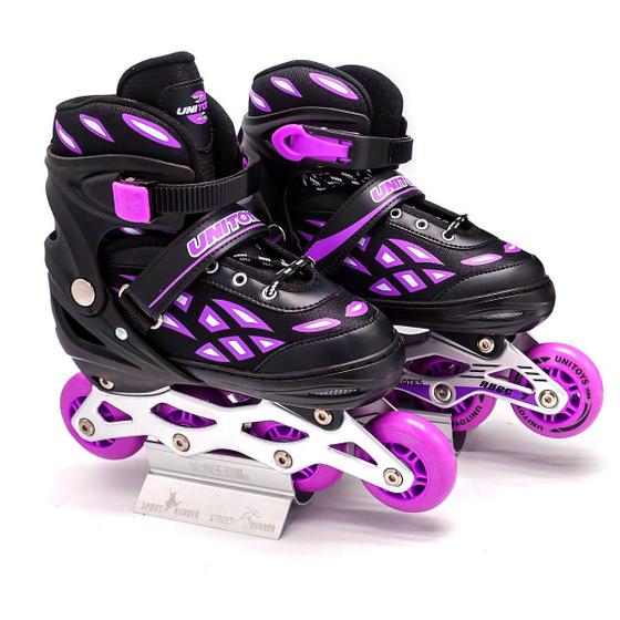 Imagem de Patins Inline Menina 37/40 Semi-Profissional Preto Com Roxo