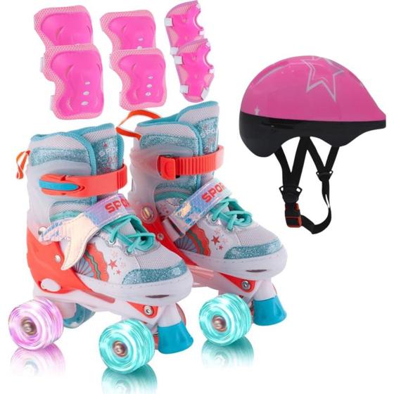 Imagem de Patins Personalizado Sereia Com Led nas rodas, Kit Proteção e Ajuste de Tamanho