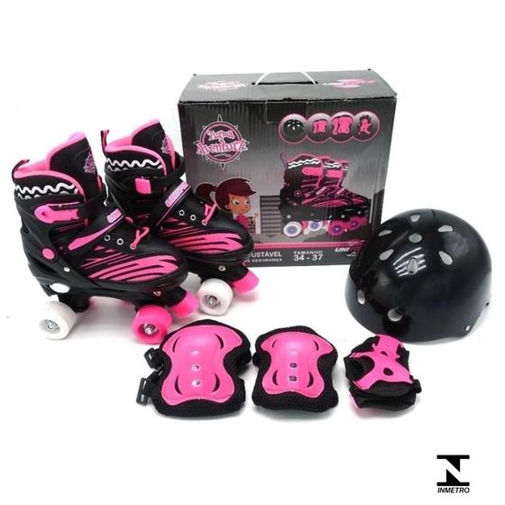 Imagem de Patins Quad Infantil Preto E Rosa Com Kit Proteção 34-37 - Unitoys