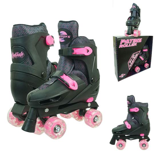 Imagem de Patins Roller 4 Rodas Ajustavel Com Led  34-37 ROSA