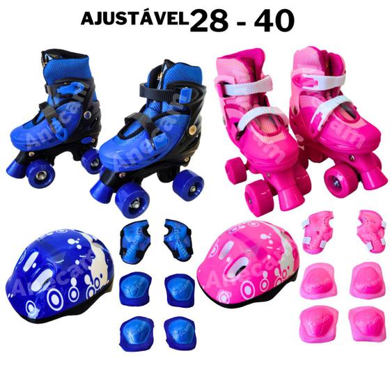 Imagem de Patins Roller 4 Rodas + Kit De Proteção 28 a 40 Brinquedo Dia Das Crianças