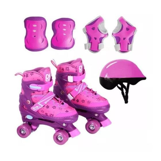 Imagem de Patins Roller Ajustável Rosa/roxo 38/41 + Kit Prot. Completo - Dm