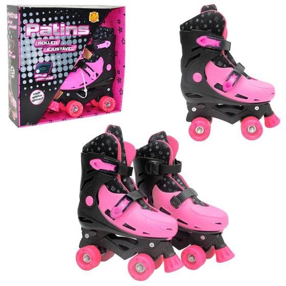 Imagem de Patins roller feminino ajustavel rosa tamanho m (33-36) - DM BRASIL