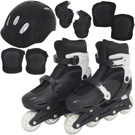 Imagem de Patins Roller In Line 4 Rodas Infantil Masculino Feminino + Acessórios Preto Importway