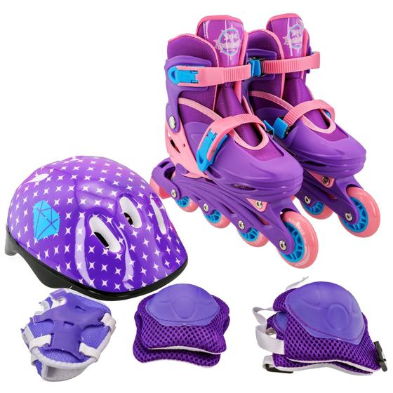 Imagem de Patins Roller In Line + Kit Proteção Ajustável 34-37 Violeta