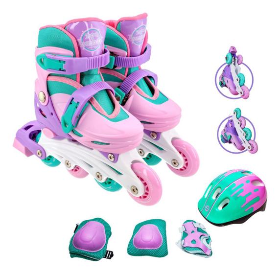 Imagem de Patins Roller Infantil Feminino 30-33 + Kit de Proteção