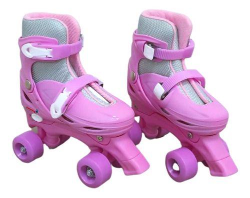 Imagem de Patins Roller Infantil Rosa Quad 4 Rodas Ajustável 31 a 42 C/ Inmetro