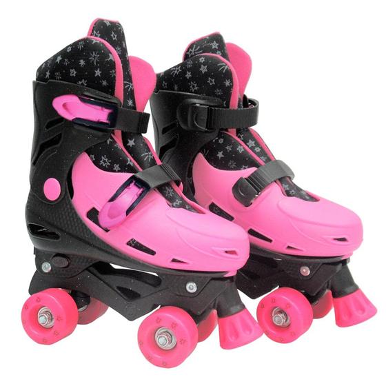 Imagem de Patins roller pink com gliter de plástico ajustável numeração do 37 ao 40