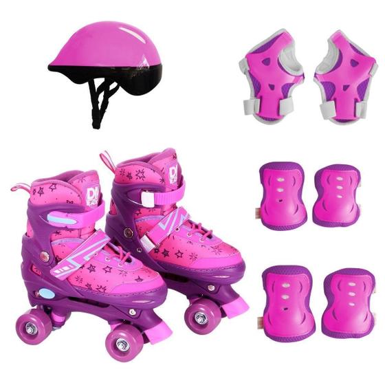 Imagem de Patins Roller Rosa Infantil Ajustável Com Proteção Tamanho M