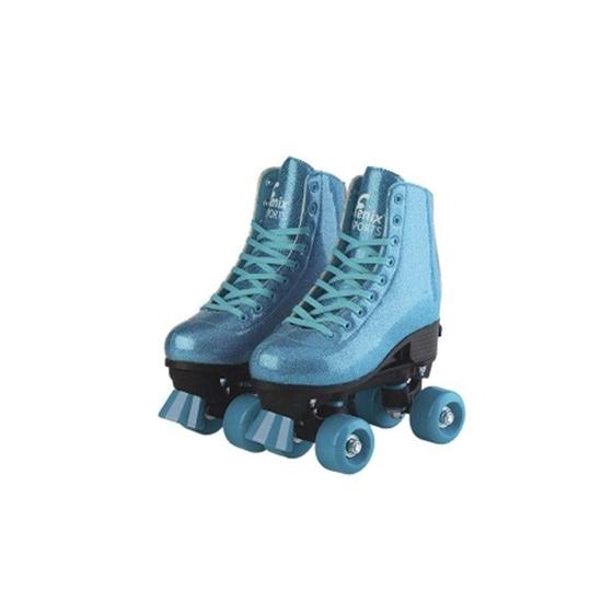 Imagem de Patins Roller Skate 4 Rodas Azul Glitter Brilho 31/34 Fenix