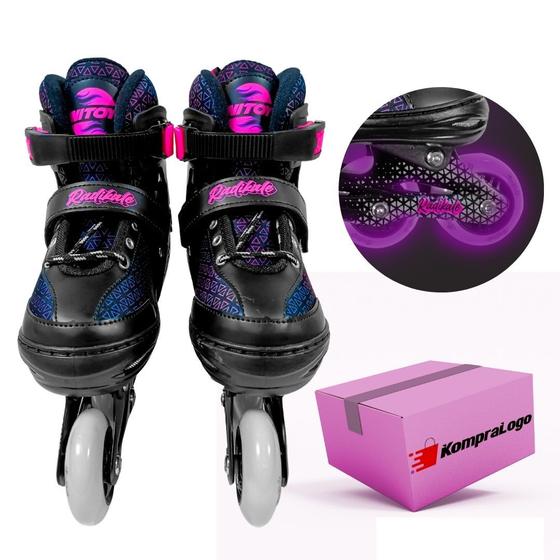 Imagem de Patins Rosa Infantil 4 Rodas Led Luz Menina Criança Unitoys