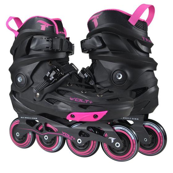 Imagem de Patins Traxart Volt + 2.0 Preto/Pink  Inline Freestyle - 80mm ABEC-9