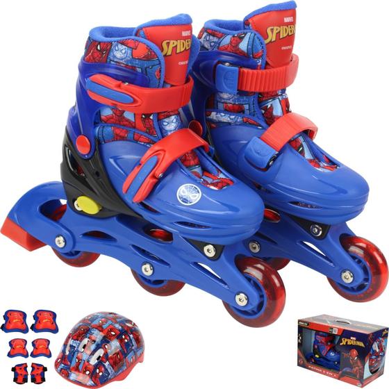 Imagem de Patins Triline Homem Aranha Heróis Marvel Rodas de Gel Menino Tam 28 ao 31 + Kit Proteção completo