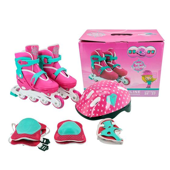 Patins Unitoys In Line Infantil Feminino C/ Kit Proteção Menor preço em Patins Unitoys In Line Infantil Feminino C/ Kit Proteção