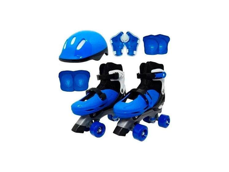 Imagem de Patinsimportway 4 rodas roller com kit de proteção azul tam 35/38 bw017azm