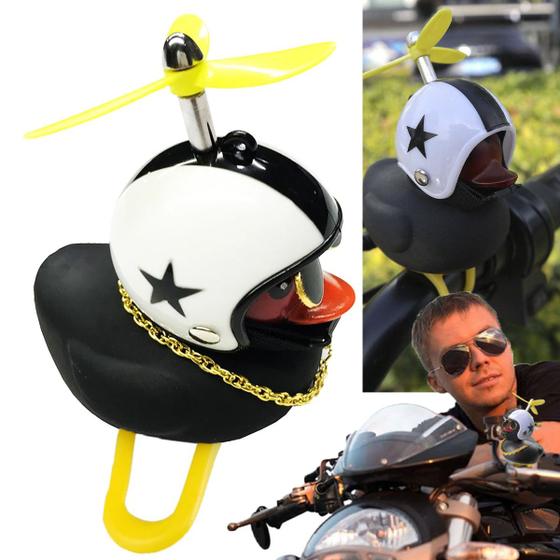 Imagem de Pato Malandro Enfeite Guidao Moto Bike Buzina Som Sino Patinho Cordao Oculos Capacete Malandragem Decoraçao Engraçado Motocicleta Bicicleta Saida Pass