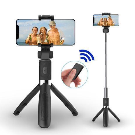 Imagem de Pau De Selfie com Tripé Com Controle Bluetooth Sem Fio IOS e Android