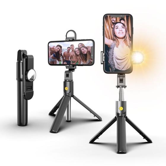 Pau De Selfie Tripé com Flash Suporte P/ Celular e Bluetooth Menor preço em Pau De Selfie Tripé com Flash Suporte P/ Celular e Bluetooth