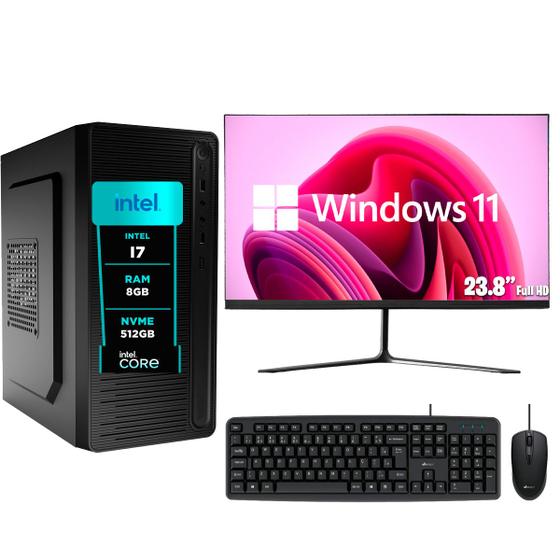 Imagem de PC Completo eFacini, Intel Core i7, 8GB, RAM SSD Monitor 24 polegadas Windows 11 Escritório e Tarefas Diária.