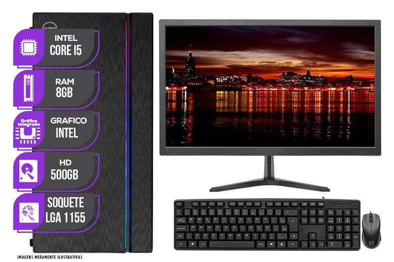 Imagem de PC Computador Completo Mancer, Intel Core i5, 8GB DE RAM, HD 500GB, Monitor 19" + Kit Teclado e Mouse