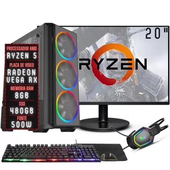 Imagem de PC Computador CPU AMD Ryzen 5, 8GB ram, SSD 480GB,Tela 19,5 Windows 10 Desktop