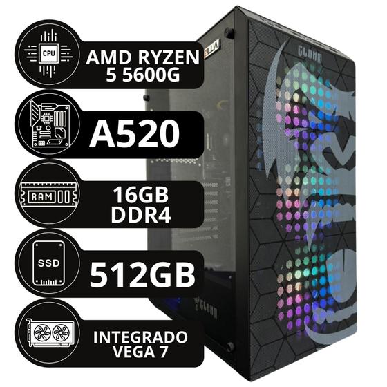 Imagem de Pc Computador Gamer Ryzen 5 5600g 16gb Nvme 512gb Fonte 80plus