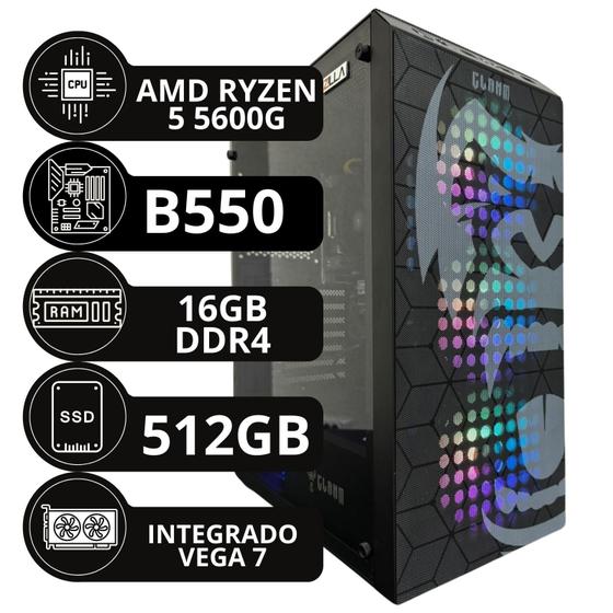 Imagem de Pc Computador Gamer Ryzen 5 5600g B550 16gb Nvme 512gb