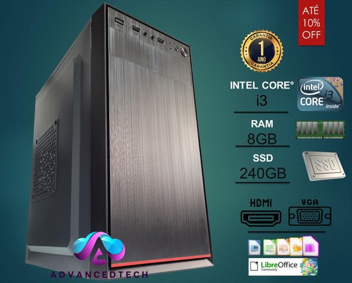 Imagem de PC Desktop CPU Officer Intel Core i3 RAM 8GB SSD 240GB - Windows 10 - ADVANCEDTECH