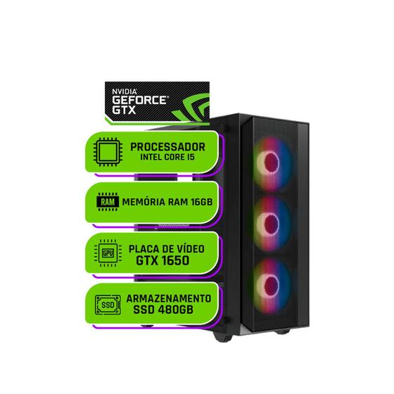 Imagem de PC Gamer Alligator Shop Intel Core i5 3470, GeForce GTX 1650, Memoria 16GB DDR3, SSD 480GB