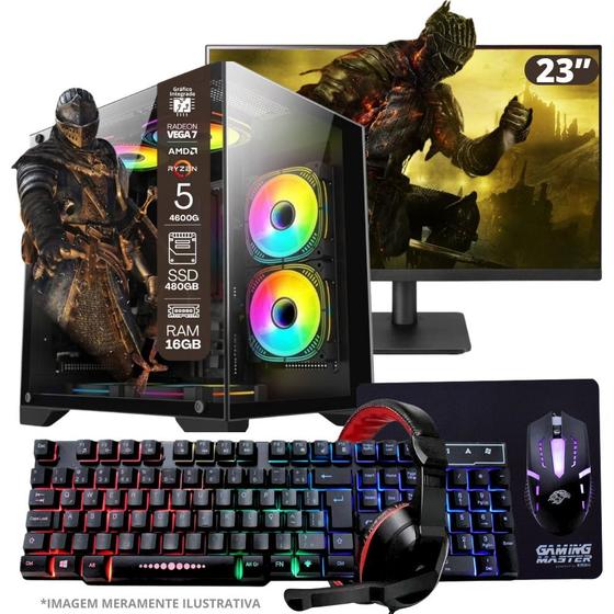 PC Gamer AMD Ryzen 5 4600G, 16GB RAM, Placa de video Radeon Vega 7, SSD 480GB, Fonte 550W + Monitor 23" LED 75hz + Kit Gamer Completo - TOB COMPUTERS Imagem de PC Gamer AMD Ryzen 5 4600G, 16GB RAM, Placa de video Radeon Vega 7, SSD 480GB, Fonte 550W + Monitor 23" LED 75hz + Kit Gamer Completo