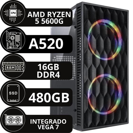 Imagem de Pc Gamer Amd Ryzen 5 5600g 16gb Ddr4 3200mh Vega 7 Ssd 480gb