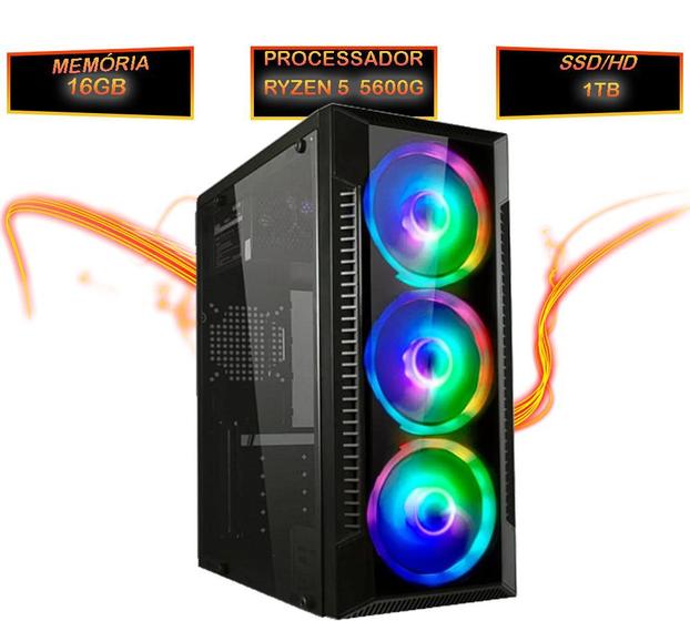 Menor preço em Pc gamer amd ryzen 5 5600g ram 16gb ssd 1tb 