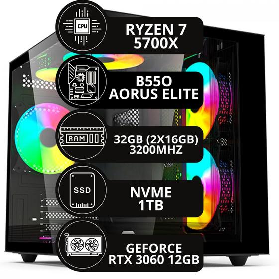 Imagem de Pc Gamer Amd Ryzen 7 5700x 32gb Rtx 3060 12gb Ssd Nvme 1tb