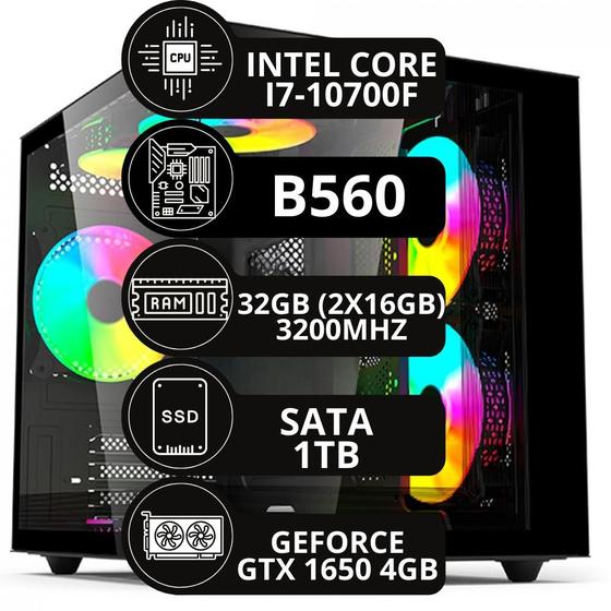 Imagem de Pc Gamer Aquario Intel I7 10700f 16gb Gtx 1650 4gb Ssd 1tb