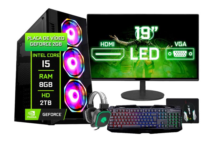 PC Gamer Barato Completo Intel i5 8GB HD 2TB Geforce 2GB Monitor 19" - Kit Gamer Teclado Mouse Headset Menor preço em PC Gamer Barato Completo Intel i5 8GB HD 2TB Geforce 2GB Monitor 19" - Kit Gamer Teclado Mouse Headset