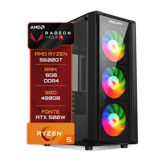 Imagem de Pc Gamer BluePC Amd Ryzen 5 5600gt 8gb Ddr4 Ssd 480gb Vega 7 - Fonte 500w