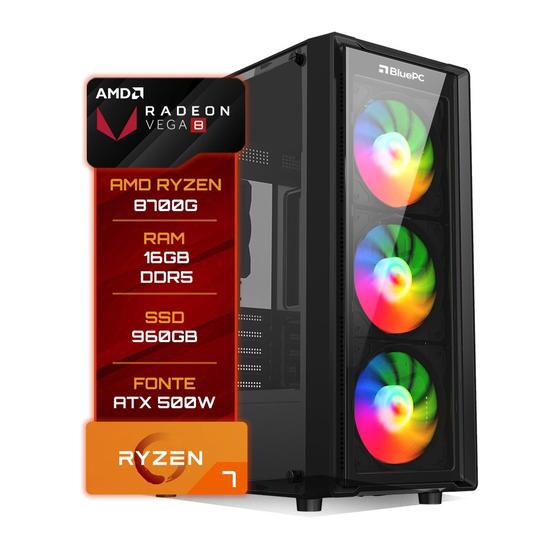 Imagem de Pc Gamer BluePC Amd Ryzen 7 8700g 16gb Ddr5 Ssd 960gb Vega 8 - Fonte 500w