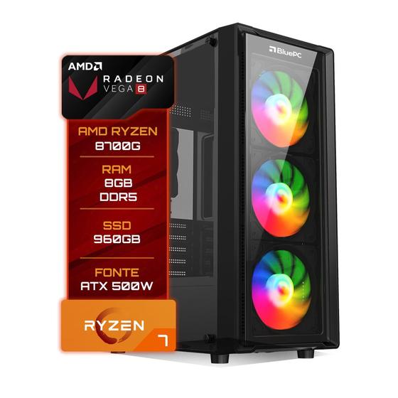 Imagem de Pc Gamer Bluepc Amd Ryzen 7 8700g 8gb Ddr5 Ssd 960gb Vega 8 - Fonte 500w