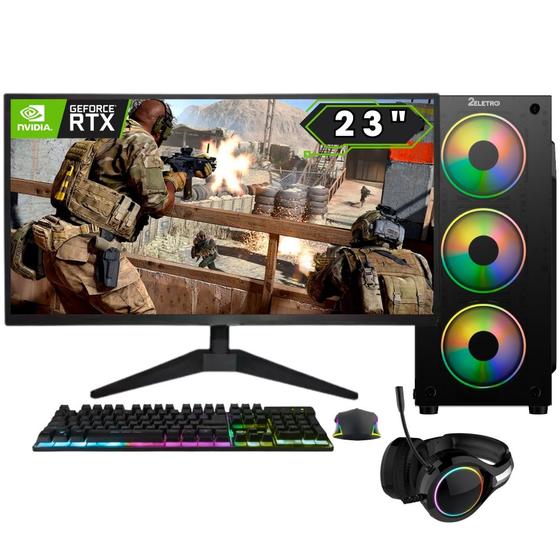 Imagem de PC Gamer Completo 2Eletro FPS Intel Core i7, 16GB RAM, Geforce RTX 3060 12GB, SSD 480GB, Fonte 600W, Monitor 23"Full HD 75Hz, Kit Gamer com Headset - PG2E-0134FP