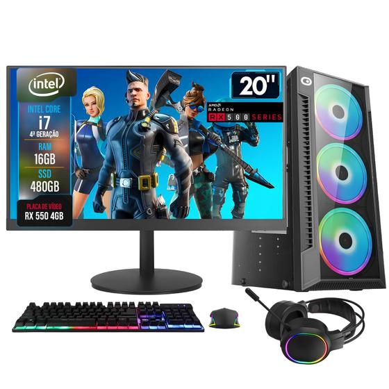 Imagem de PC Gamer Completo 2Eletro Shot, Intel Core i7, 16GB RAM, Radeon RX 4GB, SSD 480GB, Fonte 500W, Monitor 20" 75Hz - PG2E-0116SH