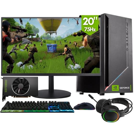 Imagem de PC Gamer Completo 2Eletro Win - Intel Core i7, 16GB RAM, NVIDIA Geforce GT 4GB, SSD 480GB, Monitor 20" 75HZ, Fonte 500W, Gabinete preto com frontal RGB - PG2E-RGB0144WI