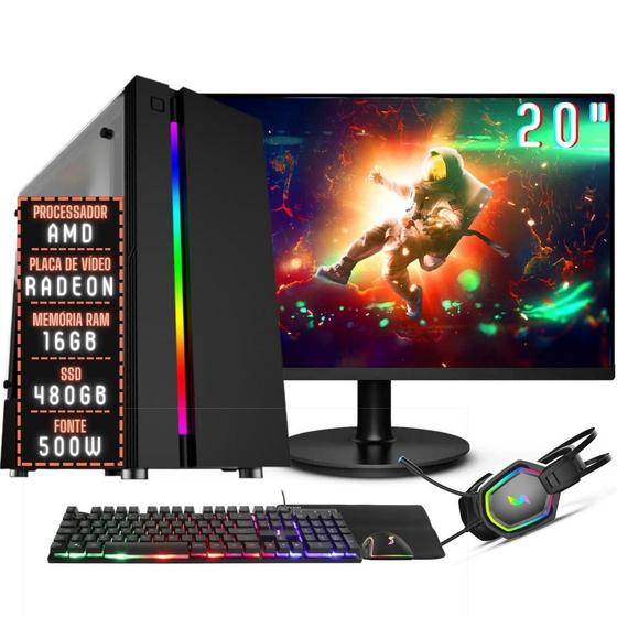 PC Gamer Completo 3green Expert Processador AMD com 10 núcleos 16GB RAM Placa de vídeo Radeon SSD 480GB Monitor 20" 75Hz Fonte 500W 3GE-012 Menor preço em PC Gamer Completo 3green Expert Processador AMD com 10 núcleos 16GB RAM Placa de vídeo Radeon SSD 480GB Monitor 20" 75Hz Fonte 500W 3GE-012
