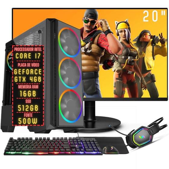 Imagem de PC Gamer Completo 3green FPS Intel Core i7 16GB RAM Placa de vídeo Geforce GTX 4GB SSD 512GB Monitor 20" 75Hz Fonte 500W 3GF-040
