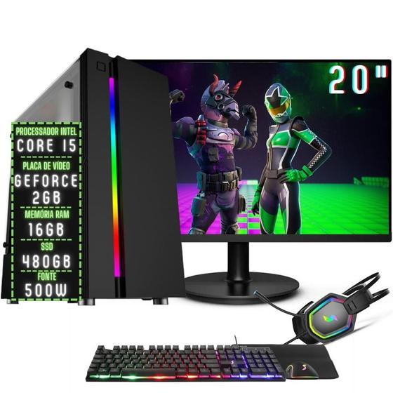 Imagem de PC Gamer Completo 3green Play Intel Core i5 16GB RAM Placa de vídeo Geforce 2GB SSD 480GB Monitor 20" 75Hz Fonte 500W 3GP-020