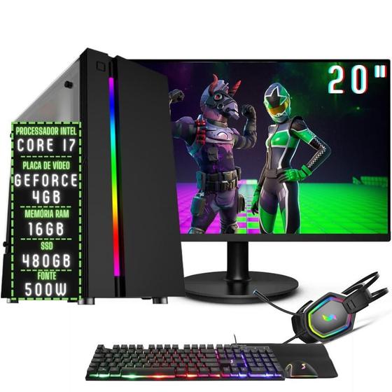 PC Gamer Completo 3green Play Intel Core i7 16GB RAM Placa de vídeo Geforce 4GB SSD 480GB Monitor 20 75Hz Fonte 500W 3GP056 Windows 10 Menor preço em PC Gamer Completo 3green Play Intel Core i7 16GB RAM Placa de vídeo Geforce 4GB SSD 480GB Monitor 20 75Hz Fonte 500W 3GP056 Windows 10