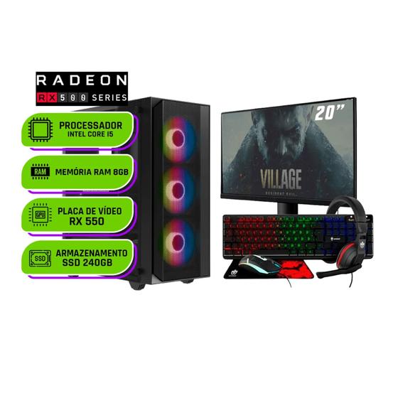 Imagem de PC Gamer Completo Alligator Shop Intel i5 3470,  Radeon RX 550 4GB, Memoria 8GB DDR3, SSD 240GB, Monitor 20 Polegadas